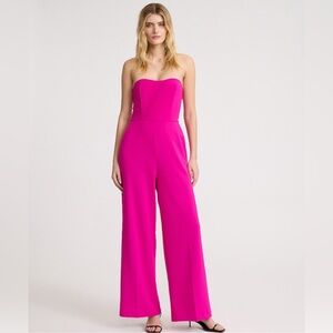 Express Pink Strapless Wide-Leg Jumpsuit